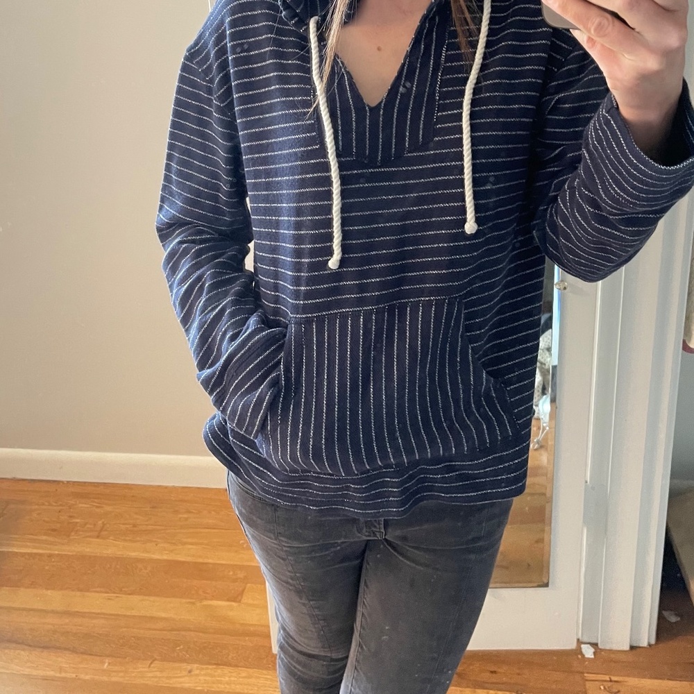 Lagaci 100% cotton V neck hoodie, size XL, navy with white pinstripes, M, L, XL